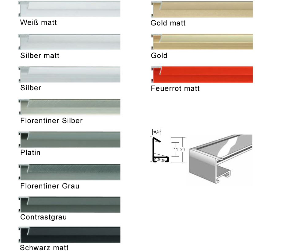 Aluminium Bilderrahmen 60 x 100 cm Profil 6,5 mm