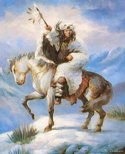 Indianer Krieger auf Pferd nach links Poster