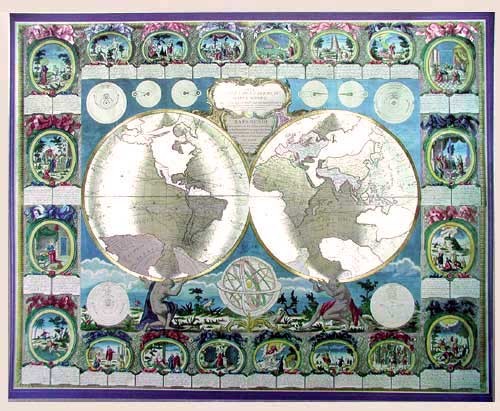 Historische Weltkarte, Cloet von 1788 - Aluminiumdruck 43x54 cm