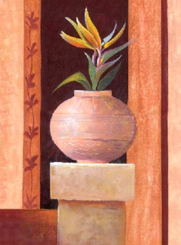 Stillleben, Gelbe Paradiseblume im Krug Kunstdruck