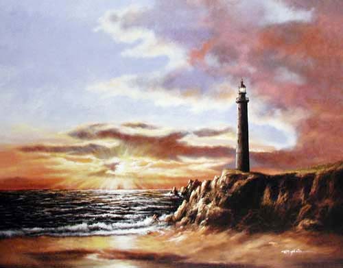 Leichtturm bei Sonnenuntergang Poster 40x50