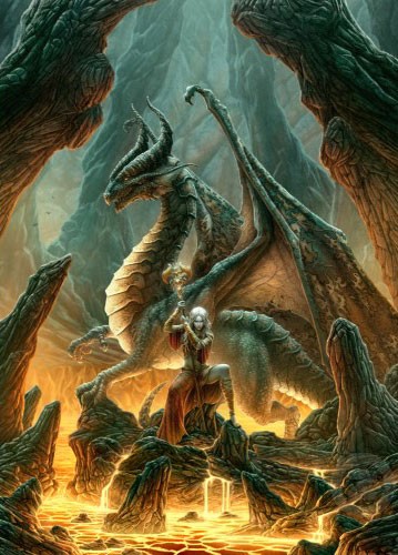 Kriegerin und grüner Drache Bild Alubild Dufex