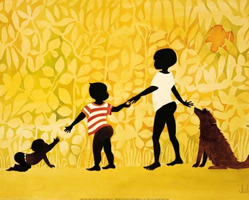 Afrikanische Kinder mit Hund Poster