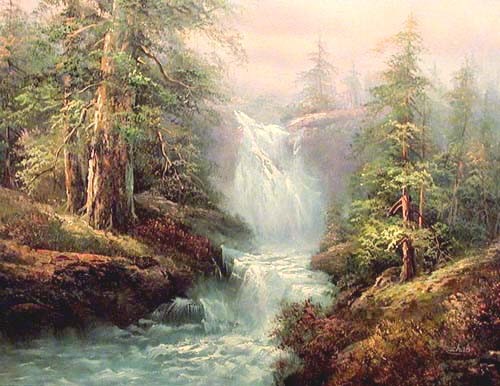 Landschaft mit schönem Wasserfall Kunstdruck