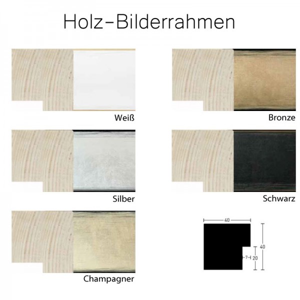 Holzrahmen 120x120 cm, champagner, weiß, schwarz , bronze, silber