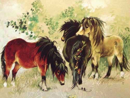 Ponies von Janet Johnstone Dufex Alubild 16x21 cm