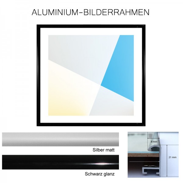 Aluminium Bilderrahmen 80x80 schmale Leiste 8 mm in Silber matt und Schwarz glanz