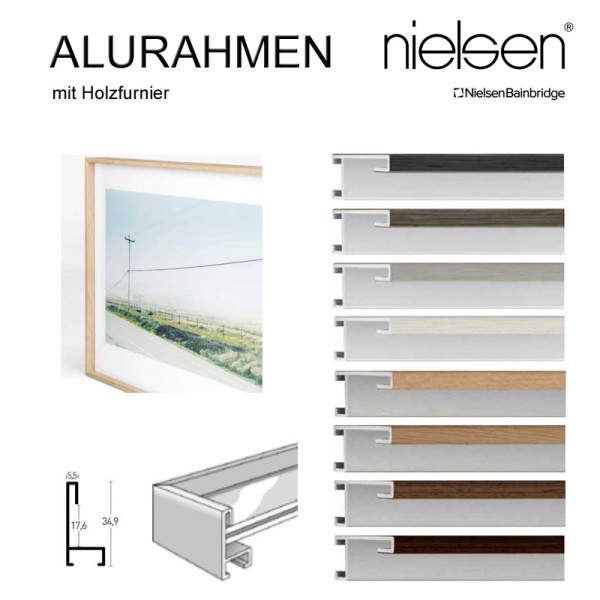 Bilderrahmen 70x120 / 120x70 cm Holz auf Aluminium - Nielsen Profil 34 Natura