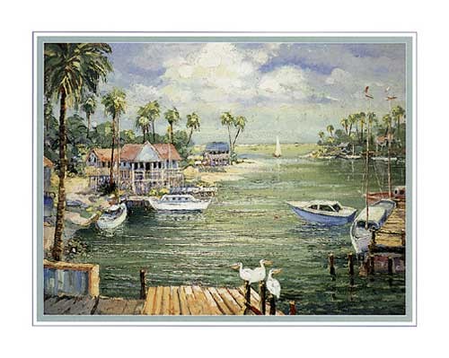 Sicherer Hafen mit Pelikanen, Conte Kunstdruck 56 x 71 cm