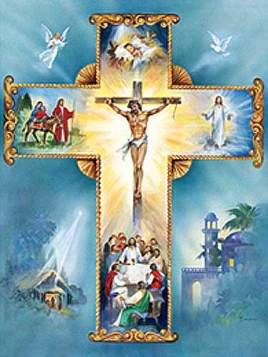 Jesusbild lebendes Kreuz Dufex Alubild 16x21 cm