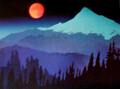 Blutmond, roter Mond über Berge Alu Bild