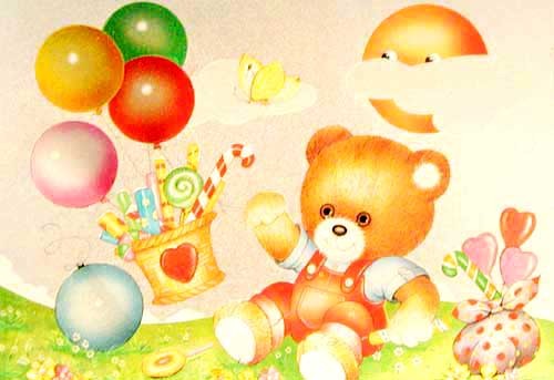 Teddy mit Zuckerstangen und Luftballons