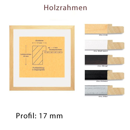 Holzrahmen 40x40 cm mit Normalglas, Profilbreite 17 mm