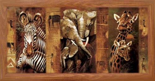 Collage Zebras, Elefanten und Giraffen Wandbild 44x70 cm