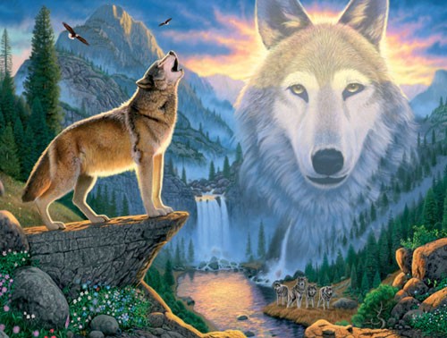 Wolf Fantasie, Rothund Dufex Alu Bild 16x21 cm