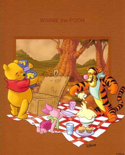 Winnie Puuh mit Tiggi und Piglet beim Picknicken Poster 40x50 cm