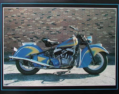 Blau-gelbes Motorrad Indian - Poster