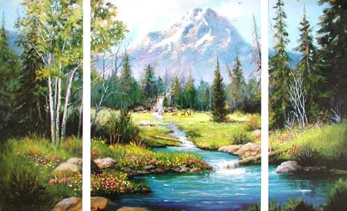 Berglandschaft mit Fluss, Caroselli- Triptychon