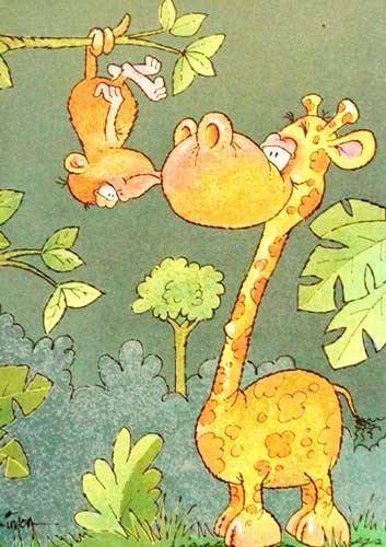 Dufex Postkarte Giraffe und Affe - Kuss
