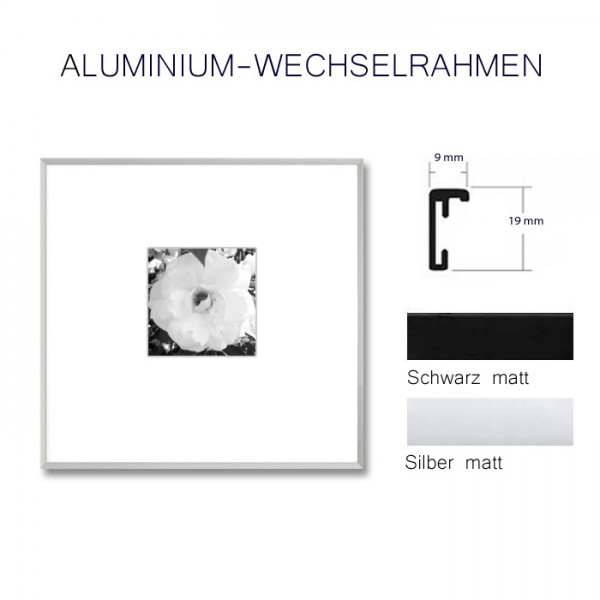 Aluminium Bilderrahmen 50 x 50 cm in Silber und Schwarz matt