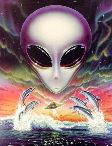 Alien, UFO und Delfine Dufex Alubild Poster 16x21 cm