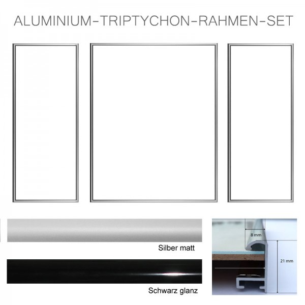 Aluminium Bilderrahmen Triptychon in Silber matt und Schwarz