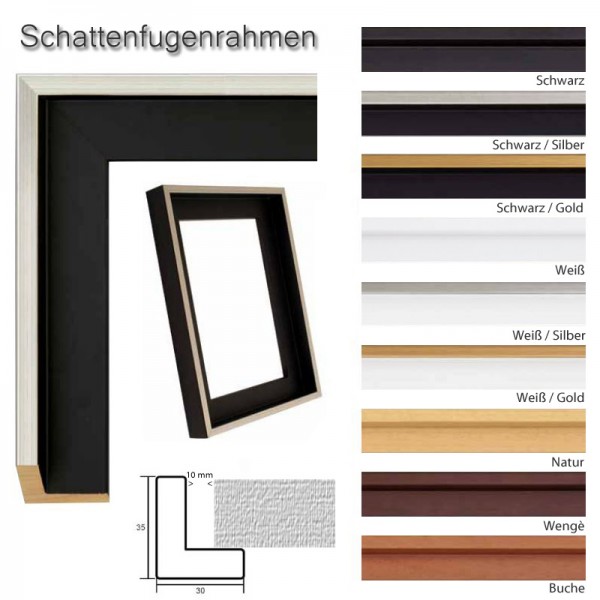 Schattenfugen Rahmen 40 x 50 in Schwarz, Gold, Silber, Natur, Buche, Wengè, weiß