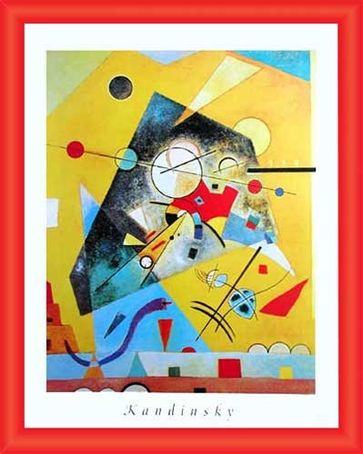 Wandbild " Harmonie Tranquille" von Wassily Kandinsky 65x80 cm mit rotem Bilderrahmen.