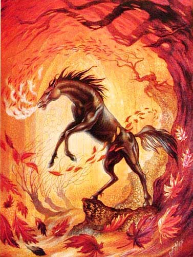 Pferd Fantasie, Sommer von Enrique Nieto Dufex Alubild 16x21 cm