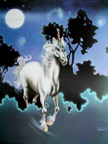 Einhorn beim Vollmond, Ferraro Poster 40x50