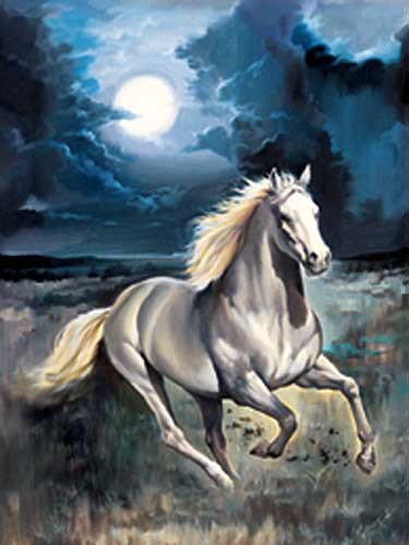 Moon Horse, Pferd bei Vollmond von L. Bargallo Dufex Alubild 16x21 cm