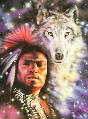 Indianer und Wolf Alubild 16x21