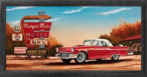 Roter Chevrolet auf Route 66 Wandbild