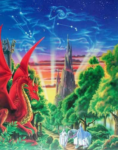Poster 40x50 cm: Dragon Mountain von Sue Dawe - Sternzeichen Stier, Widder