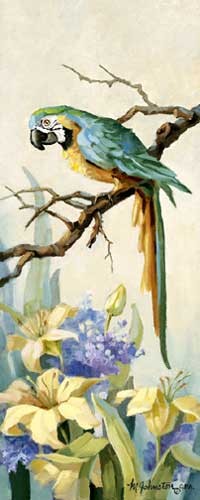 Papagai und Lilien Kunstdruck 20x50 cm