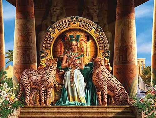 Königin von Ägypten mit zwei Geparden Alu Bild
