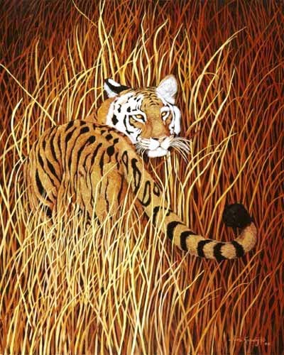 Tiger bei Nacht, Rückblick Dufex Alu Bild 16x21 cm