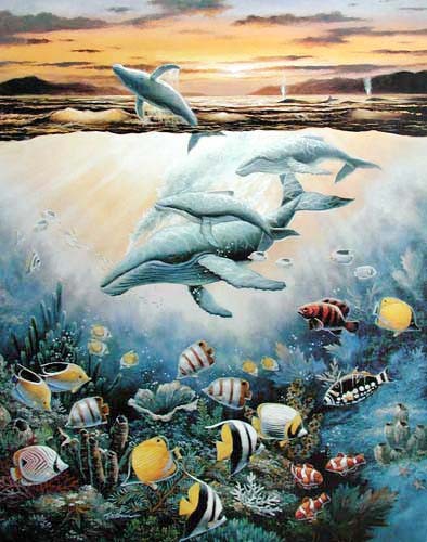Kunstdruck 20x25 cm: Wale und tropische Fische von Chiu