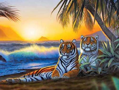 Tropische Tiger bei Sonnenuntergang Dufex Alu Bild 16x21 cm