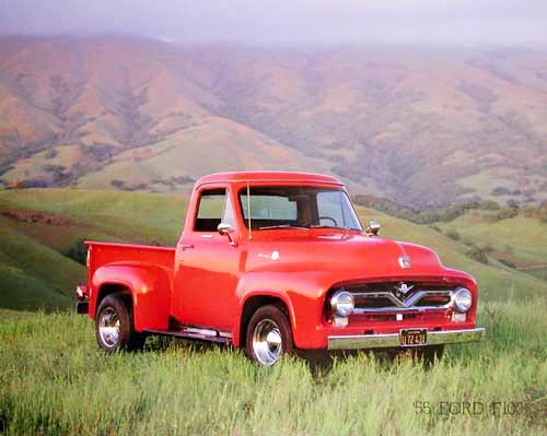 Ford Pick up 1955 F 100 rot Poster 40x50 cm