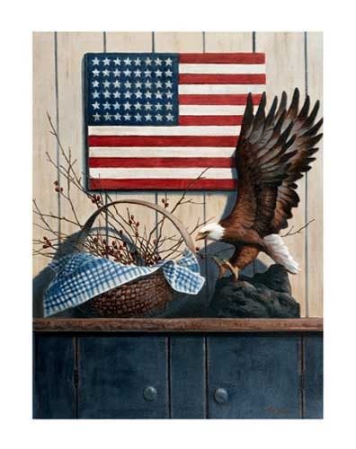 Weipkopfadler USA Fahne Weißkopfseeadler auf der Veranda Amerikas von ChiuKunstdruck