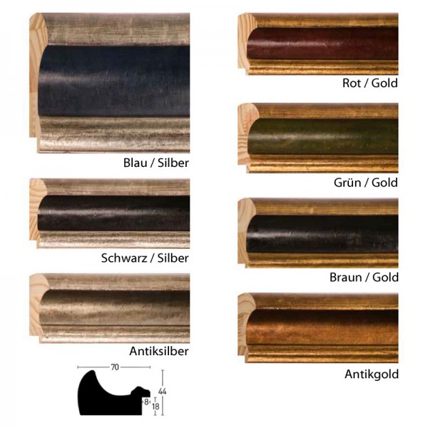 Holz-Bilderrahmen 120x120 cm, schwarz, antik, gold, silber, braun, rot, grün