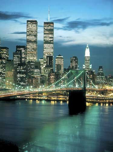 New York WTC und Brooklyn Bridge Kunstdruck 56x71 cm