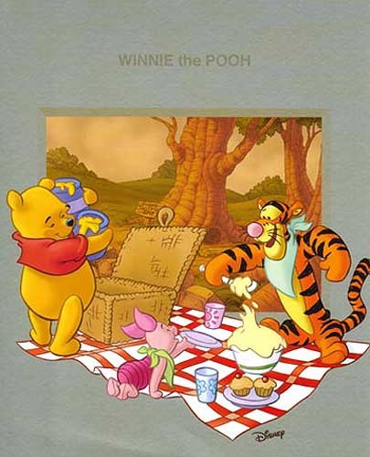 Poster 40x50 cm: Winnie Puuh, Tiggi und Piglet beim Picknicken