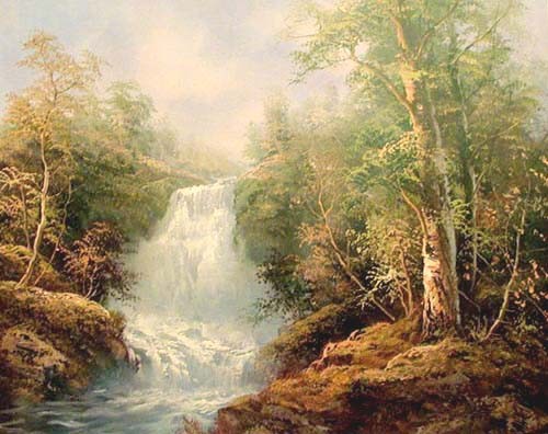 Landschaft mit schönem Wasserfall Poster