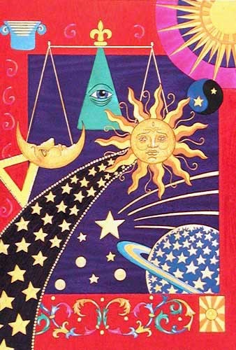 Sonne, Mond und Sterne Dufex Alupostkarte / Postkarte mit 3 D Effekt