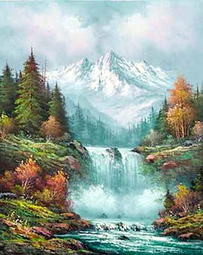 Herbstliche Berglandschaft mit Wasserfall Poster 40x50 cm