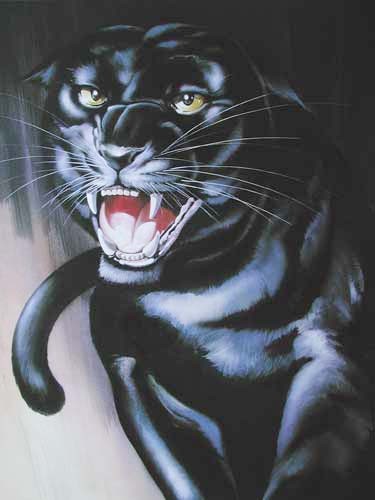 Fauchender schwarzer Panther Zeichnung/ Poster 40x50 cm