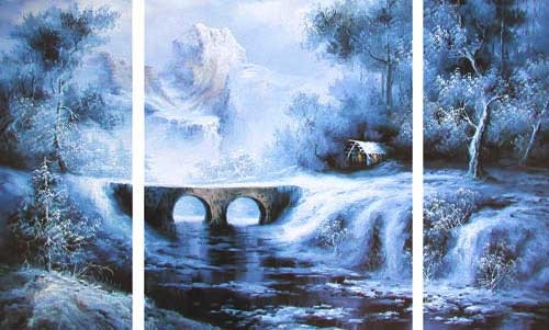 Berglandschaft mit Brücke, Triptychon-Bild