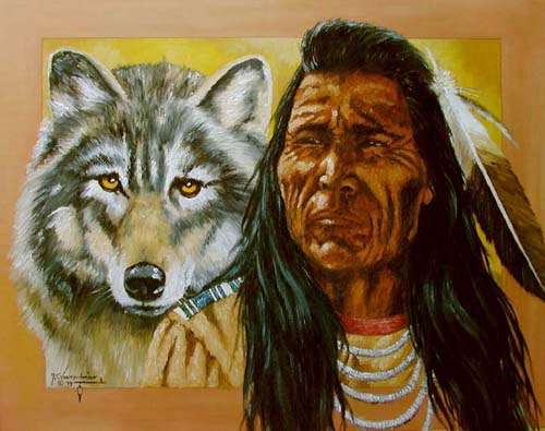 Poster 40x50 cm: Indianer und Wolf by J.T.Vogtschmidt (Indianer ...